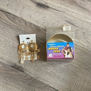 Gold Dangle Earrings and Roman Cuff Set Halloween Acessories